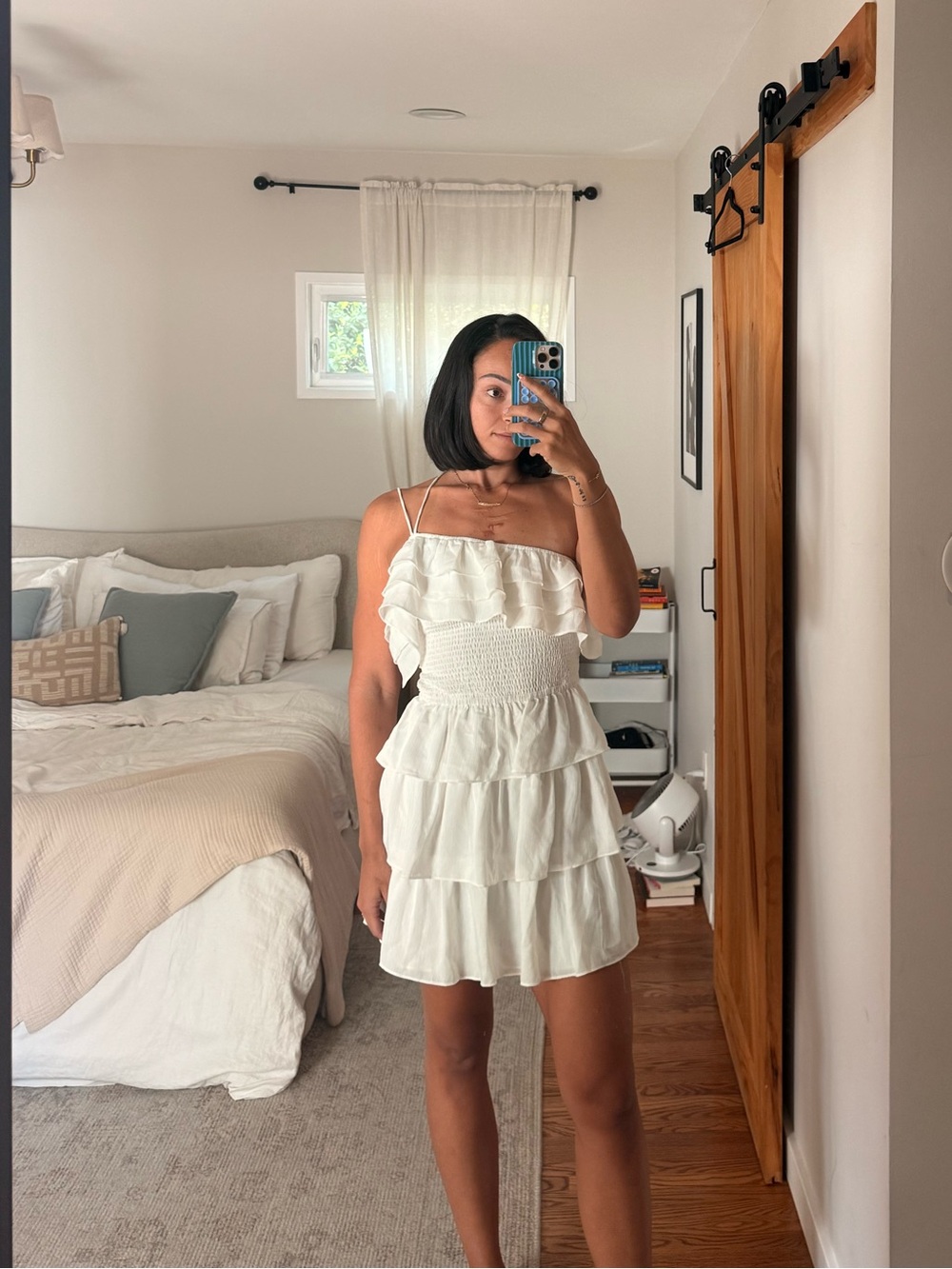 Sabo Skirt White Ruffled Tiered Mini Chemise